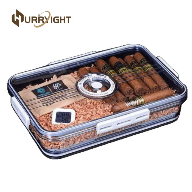 Transparent Portable Humidor Cigar Box with Moisturizing Pack And Electronic Hygrometer And Spanish Cedar Wood